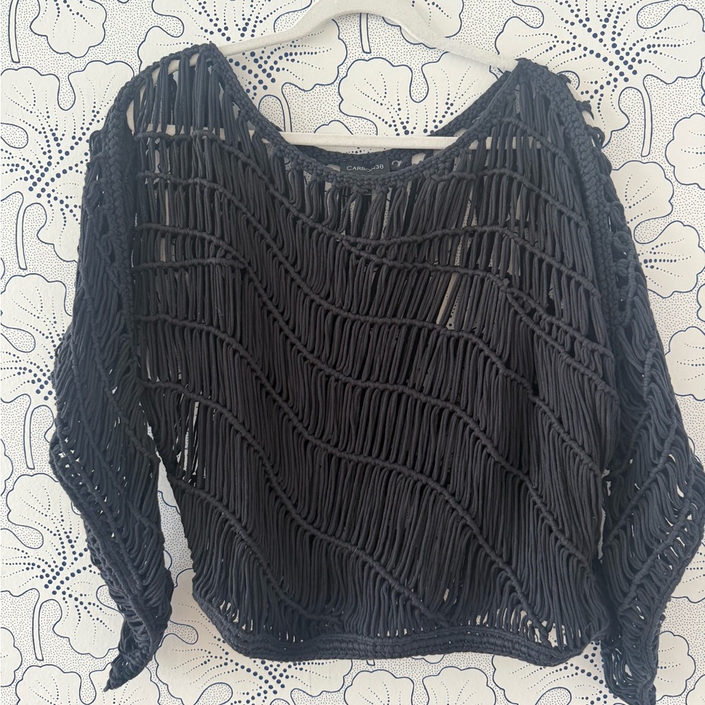 Carbon38 Crochet Off Shoulder Sweater